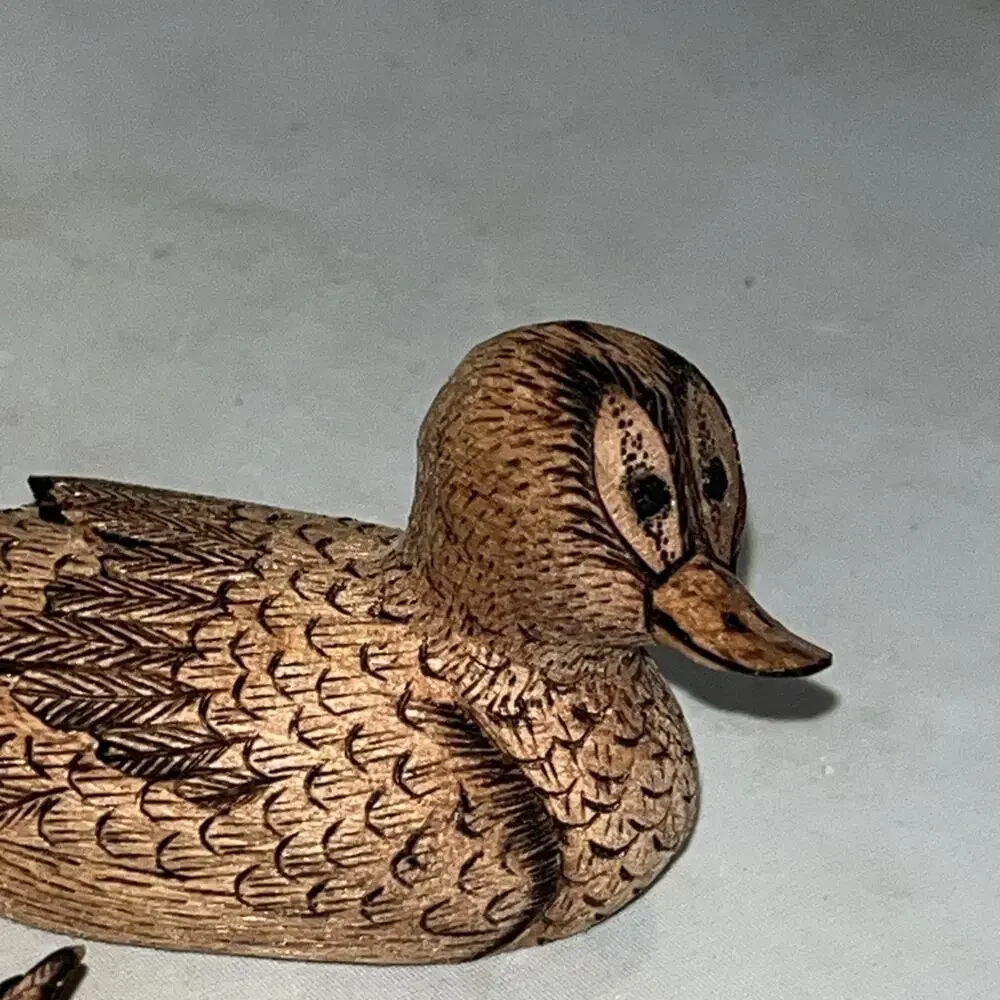 Miniature Mother and Baby Ducks Family Carved Detailed Signed KC 1988